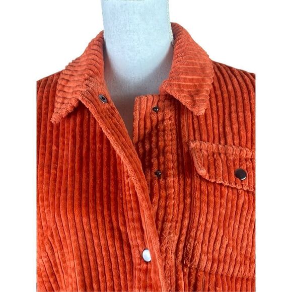 Vero Moda Womens Orange Corduroy Long Sleeve Snap Shirt Small - Picture 2 of 6